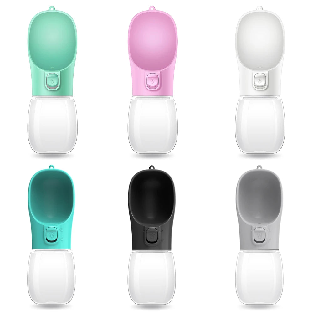 Gourde portable chien disponible en plusieurs coloris : vert, turquoise, rose, blanc, noir et gris.